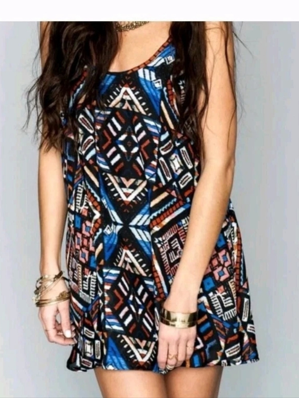Show Me Your Mumu Bella Guatemala Trapeze Dress Geometric Mini Sz Med